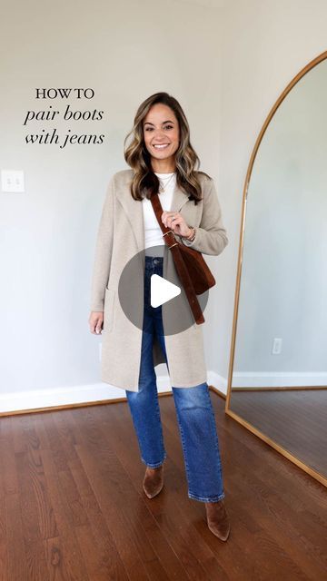 Brooke Anderson on Instagram: "Tips for pairing boots with jeans! 

The length of your jeans depends on the style you’re wearing, but choosing a pair of boots with a tall slim shaft that tucks under the jeans is a safe bet with all denim styles! 

Straight and cropped flare jeans: choose jeans that come close to the top of your foot. 

Wide and flare jeans: choose jeans that come to the bottom of your foot or shoe. 

If you need options for petite-friendly denim in all styles, check out my recent denim series! 

Sharing the links to shop and sizing details in my bio. Links will take you to: 

- My LTK profile. You can follow me on the app under pumpsandpushups to shop all of my outfits 
- My blog at pumpsandpushups.com. I write up a blog post for every Reel (some exceptions) you see with l Boots With Jeans, Cropped Flare Jeans, Instagram Tips, Denim Fashion, Jeans And Boots, Flare Jeans, My Blog, Blog Post, Women's Fashion