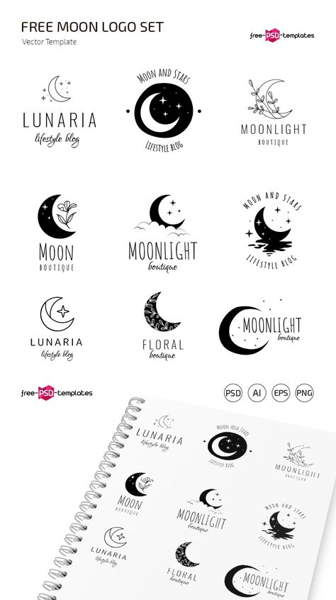 Moon Logos Ideas, Blue Moon Logo Design, Moon Logo Design Creative, Moon Logo Design Ideas, Luna Logo Design, Moon Logo Ideas, Dream Logo Design, Moonlight Logo, Loki Logo