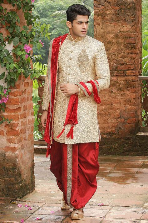 Nawabi Indo-Western Attair With Zardozi Work Bridegroom Outfits, Western Dress For Men, Engagement Dress For Groom, Indo Western Dress For Men, Indian Wedding Suits Men, Wedding Outfit Ideas, Indo Western For Men, Indo Western Dresses, Indian Wedding Clothes For Men