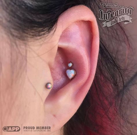 Opal Conch Piercing, Opal Piercing Ears, Double Conch Piercing Ideas, Double Conch Piercing, Double Conch, Inner Conch Piercing, Pocatello Idaho, Conch Piercings, Tatoo Inspiration