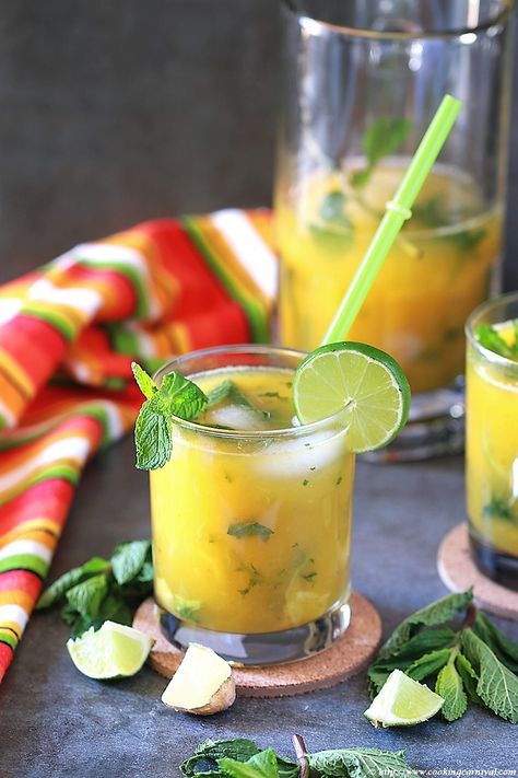 Mango Ginger Virgin MojitoMango Ginger Virgin Mojito Resep Mojito, Virgin Mojito Recipe, Best Mojito Recipe, Ginger Mojito, Nonalcoholic Party Drinks, Mojito Recipe Classic, Orange Vinaigrette, Caramelized Bacon, Virgin Mojito