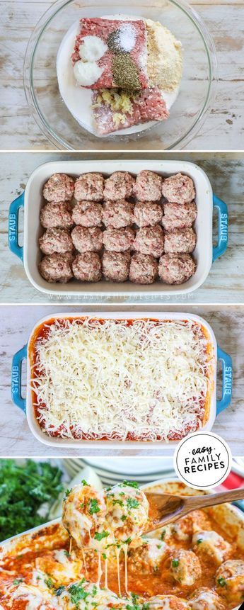 HUSBAND'S FAVORITE dinner!  Meatball Parmesan Bake in Casserole is SO EASY and so crazy delicious!  It is the perfect for Keto recipe or low carb diet recipe since the tender meatballs are made with ground beef, ground pork, and no carbs! You have to try this easy weeknight dinner idea! Tagliatelle, Meatball Parmesan Bake, Meatballs Parmesan, Meatball Parmesan, Tender Meatballs, Baked Meatballs, No Carbs, Ground Beef Stroganoff, Parmesan Meatballs