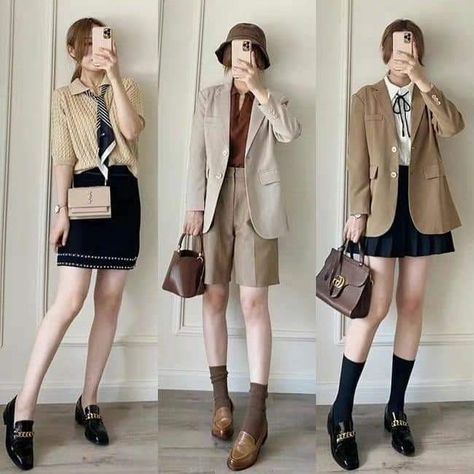 Earth Tone Outfits Korean, Flat Loafers Outfit, Korean Outfits Ideas, Earth Tone Outfits, Loafers Outfits, Outfit Photo, Loafers Outfit, Korean Outfit Street Styles, Korean Fashion Outfits