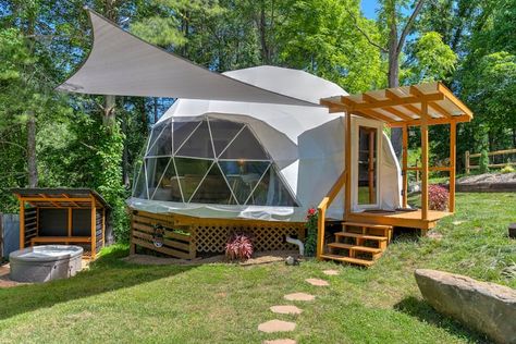 Dome in Candler · ★5.0 · 1 bedroom · 1 bed · 1 bath Glamping Domes Interior, Geo Dome Glamping, Geo Dome House, Igloo Camping, Yurt Homes, Geodesic Dome House, Dome Glamping, Geo Dome, Dome Houses