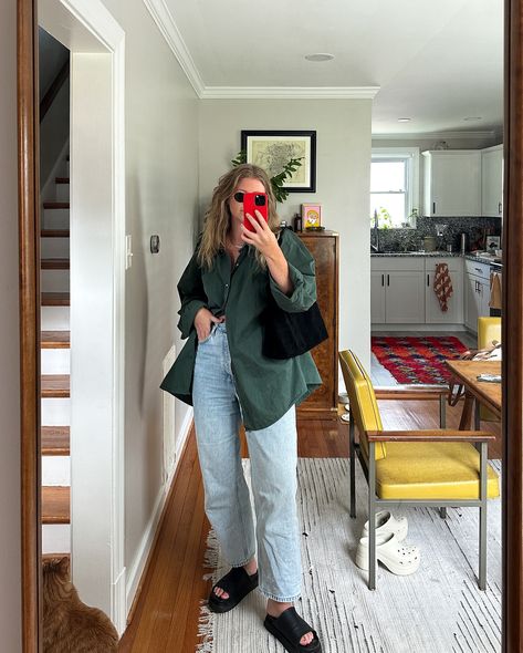 trying to take more mirror outfit pics now that I have a home for this gorgeous vintage mirror 👀 summer outfits, outfit round up, summer style, vintage styling, oversized style Mirror Outfit Pics, Summer Shirt Outfit, Fall Outfits Boho, Outfits Postpartum, Lazy Outfit, Outfit Pics, Thrift Inspo, Fall Transition Outfits, Vintage Styling