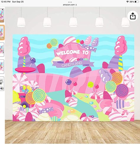 Welcome To Candyland, Candyland Backdrop, Candy Theme Birthday, Candyland Lollipop, Lollipop Birthday, Baby Birthday Party Decorations, Baby Shower Background, Candy Birthday Party, Candy Theme