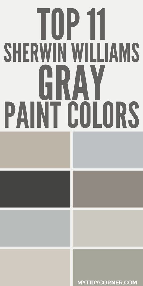 Collage of the top gray paint colors from Sherwin Williams. Sherwin Williams Neutral Gray, Sherwin Williams Going Grey, Dove Gray Sherwin Williams, Gallery Grey Valspar Paint, Best Paint Colors Sherwin Williams, Dove Grey Paint Sherwin Williams, Steel Gray Paint Color, Grey House Exterior Sherwin Williams, Guild Gray Sherwin Williams