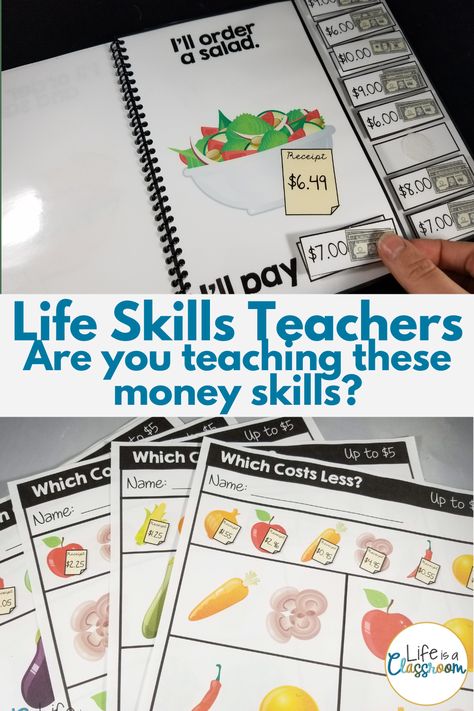 Life Skills Sorting Activities, Life Skills Math Activities, Life Skills Math Special Education, Life Skill Task Boxes, Money Skills For Special Education, Functional Life Skills Activities, Functional Math Special Education, High School Life Skills Classroom, Middle School Life Skills Classroom