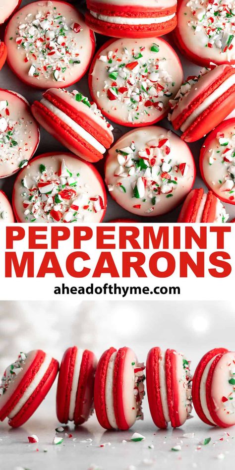 Peppermint Macarons Peppermint Macarons, Holiday Macarons, Macaron Shop, Macaroon Cookies Recipe, Peppermint Buttercream, Making Macarons, French Macaroon Recipes, Christmas Macarons, Macaroon Cookies