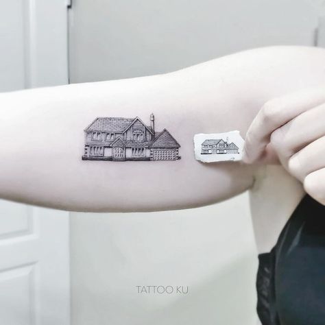 House Tattoos: The Latest Craze Explained | realtor.com® House Tattoos, Tattoos 2024, House Outline, House Tattoo, Sketch Tattoo Design, Simple Designs To Draw, Home Tattoo, Tattoo Cover-up, Nail Tattoo