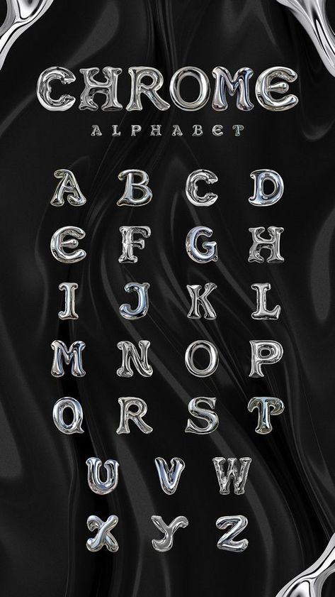 3D chrome alphabets Pinterest banner | premium image by rawpixel.com / nattha Chrome Design Graphic, Graphic Letters Alphabet, Canva Words Elements, Chrome Canva Elements, Chrome Lettering Alphabet, Canva Chrome Font, Chrome Font Alphabet, Canvas Fonts, Chrome Alphabet Letters