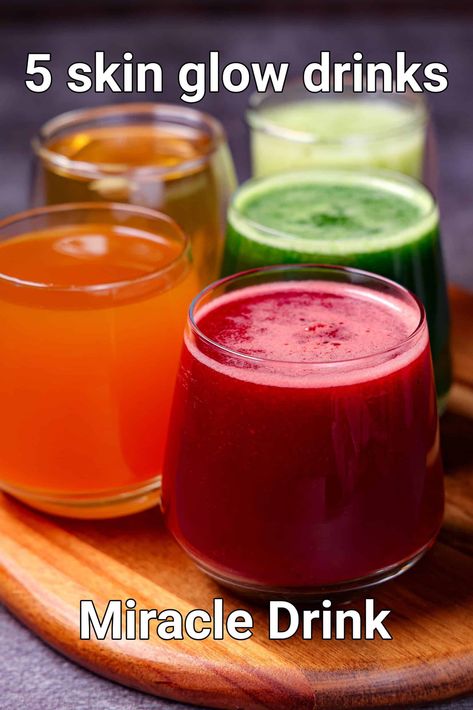 5 skin glow drink recipes | juice for glowing skin | miracle juice for glowing skin Glow Drink Recipe, Glow Drink, Refreshing Drinks Recipes, Vegetarian Snacks Recipes, Indian Cooking Recipes, Healthy Juice Recipes, Vegetarian Snacks, Healthy Drinks Recipes, For Glowing Skin