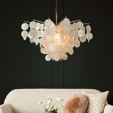 Mercer41 Camisa 4-Light Glam Coastal Capiz Tierd Chandelier With Seashell Accents - Wayfair Canada Swag Light Fixture, Natural Elements Decor, Capiz Chandelier, Capiz Shell Chandelier, Condo Balcony, French Country Chandelier, Chandelier Home, Country Chandelier, Shell Chandelier