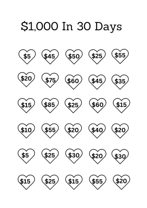 Welcome to Savings Shenanigans! We're thrilled you're starting your savings journey with us. Our $1k in 30 Days Savings Challenge is perfect for those on a limited budget. Save daily by coloring in the icon of the amount you choose to save, or save weekly by picking and coloring 7 amounts. If you prefer biweekly savings, follow the same steps. Need more than 30 days? No problem--customize the plan to fit your needs.  Disclaimer: This is a digital product designed for A6 binders. Simply purchase, download, and print to begin. Please note, our products are not for resale. Happy saving! 1000 A Month Savings Plan, 1k Savings Challenge 30 Days, Daily Savings Plan, Budget For Biweekly Paycheck, 800 Savings Plan, Digital Savings Challenge, 12 Week Saving Challenge, 1000 In 4 Weeks, 6000 Savings Plan