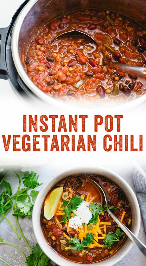 Instant Pot Vegetarian Chili, Pressure Cooker Chili, Instant Pot Vegetarian, Instant Pot Recipes Vegetarian, Vegetarian Chili Recipe, Vegan Instant Pot Recipes, Veggie Chili, Vegetarian Instant Pot, Chilli Recipes