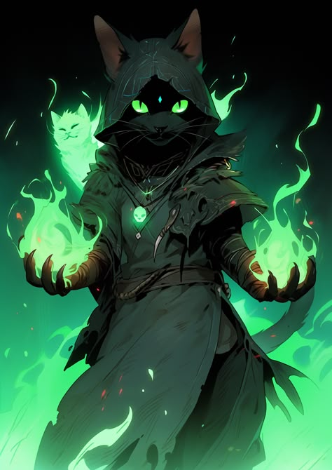 D D Character, Tabaxi Necromancer, Magical Cat Art, Necromancer Character Art, Catfolk Character Design, Dnd Necromancer Art, Anime Necromancer, Cat Monster Art, Eldritch Cat