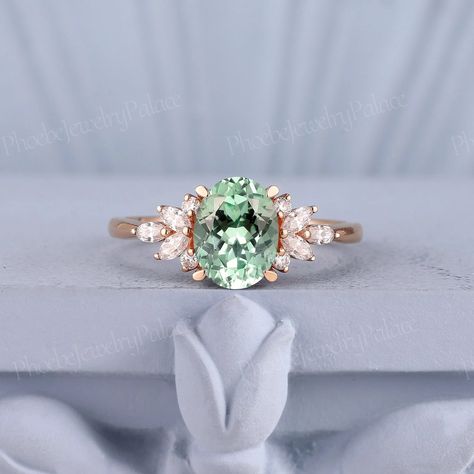 Delicate Green Sapphire Engagement Ring Oval Mint Sapphire Diamond Cluster Wedding Rings for Women Anniversary Gift for Her Custom Ring - Etsy Mexico Mint Engagement Ring, Mint Green Sapphire Engagement Ring, Mint Green Engagement Ring, Sapphire Engagement Ring Oval, Green Engagement Rings, Oval Sapphire Engagement Ring, Oval Sapphire Ring, Green Sapphire Engagement, Green Sapphire Engagement Ring