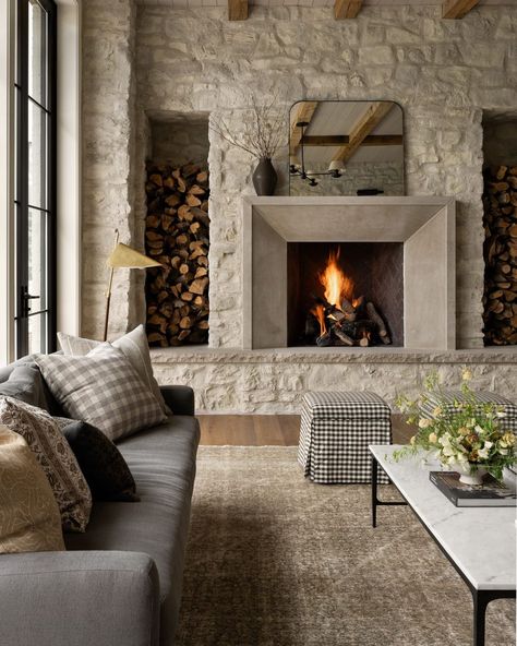 Mcgee Living Room, Studio Mcgee Living Room, Mantel Styling, Stone Accent Walls, Modern Farmhouse Living, Hearth Room, Style Cottage, Living Room Trends, Modern Farmhouse Living Room