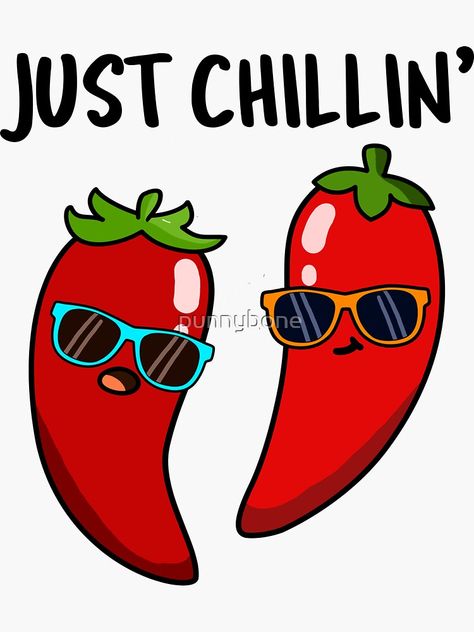 "Just Chillin' Pepper Food Pun" Sticker by punnybone | Redbubble Funny Food Puns, Food Pun, Cute Puns, Food Puns, Cute Food Drawings, Funny Illustration, Funny Doodles, Funny Drawings, Dessin Adorable