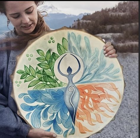 Gaia Goddess, Shamanic Drum, Shaman Drum, Frame Drum, Spiritual Music, Hand Drum, Sculptures Céramiques, Percussion Instruments, Spiritual Practices