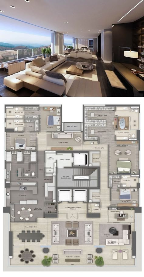 1 Floor Mansion, Modern Mansion Floor Plan, Penthouse Apartment Floor Plan, Penthouse Layout, Luxury Floor Plans, House Plans Mansion, Mansion Floor Plan, Building House Plans Designs, Apartment Floor Plans