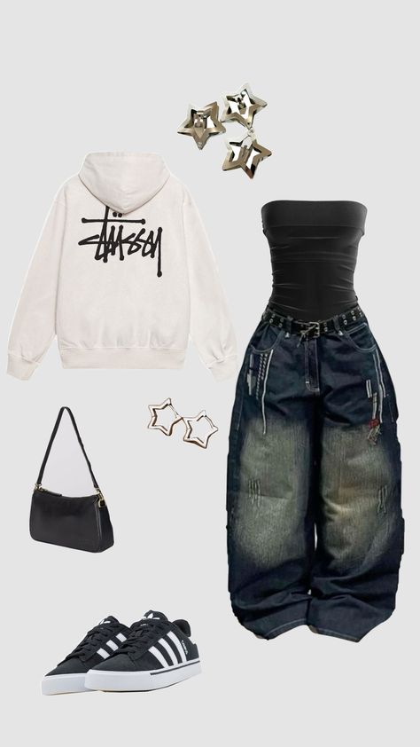 insposs💫💗 (remember to eat and drink today ml!!) #staraesthetic #stars #stussyhoodie #baggyjeans Different Aesthetics Outfits For School, Y2k Fashion Ideas, Where To Get Y2k Clothes, Star Outfit Ideas, How To Style Clothes, 2000 Fashion Outfits, Yk2 Style, 2000s Alt Fashion, Aesthetic Clothes Y2k