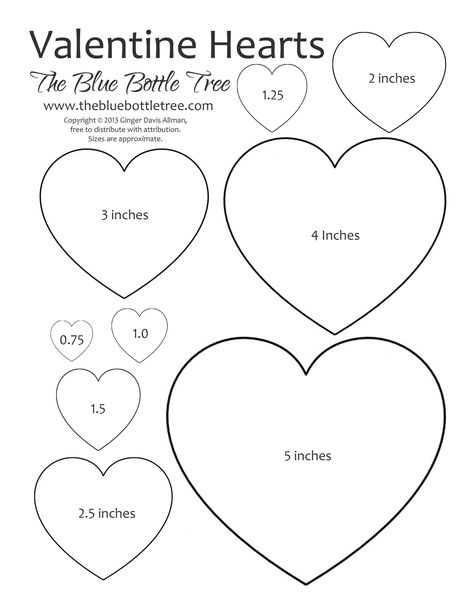 Valentine Hearts Clip Art, in sizes ranging from 3/4" to 5", printing on either letter or A4 sized paper. Printable Hearts, Blue Bottle Tree, Printable Heart Template, Hearts Clipart, Valentines Bricolage, Heart Clip Art, Kartu Valentine, Bottle Tree, Valentine's Day Printables