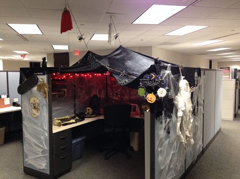 Halloween cubicle                                                       … Halloween Decorations, Vintage Halloween, Office Cubicle, About Halloween, Cubicle, Diy Halloween, Loft Bed, Loft, Spa