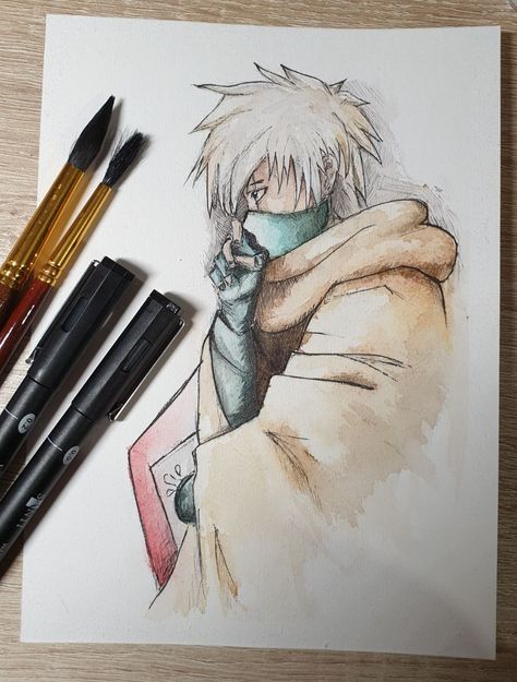 Naruto Watercolor Painting, Naruto Watercolor, Paintings Anime, Kakashi Hatake Naruto, Anime Painting, Anime Ninja, Animation Sketches, Naruto Uzumaki Art, Anime Drawing