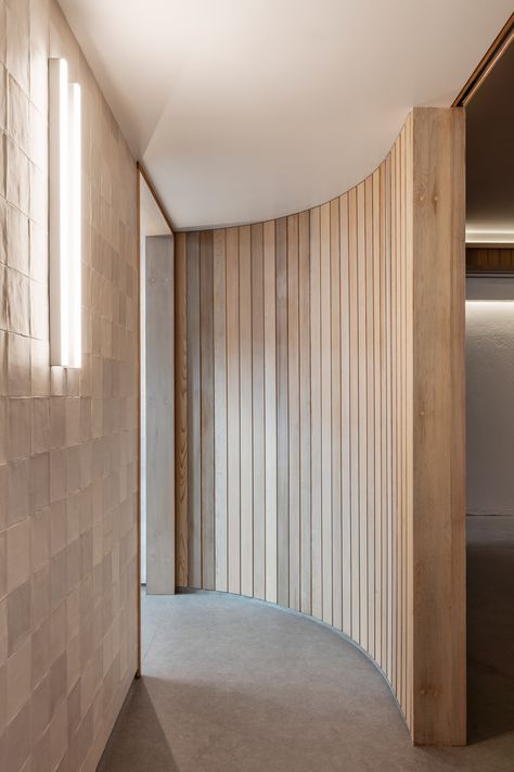 Esoteriko pairs timber and metal inside Shelter wellness centre in Sydney Minimalist Reception Area, Timber Screens, Wellness Centre, Ice Bath, Spa Interior, Eucalyptus Branches, Sauna Room, Ice Baths, Under One Roof