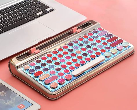 The Original Multi-Device Bluetooth Typewriter Keyboard Typewriter Keyboard, Red Palette, Key Board, Cute Office Supplies, Retro Typewriter, Bluetooth Keyboard, Retro Rainbow, Tablet Stand, Mechanical Keyboard