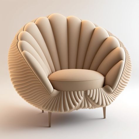 A designer chair part of a biophilic collection inspired by seashells. Collection is designed by Daleva Decor using AI Midjourney Sofa Design Living Rooms Indian, Sofa Design Living Rooms, Sofa Couch Design, Trendy Sofas, Fancy Chair, Drawing Room Decor, Luxury Furniture Sofa, Luxury Sofa Design, Wooden Sofa Set Designs