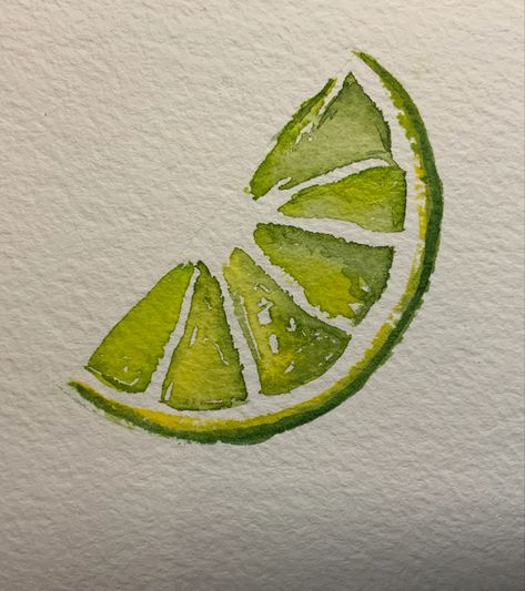 Lemon And Lime Drawing, Lime Slice Painting, Watercolor Art Lemon, Cute Painting Ideas Watercolor, Watercolour Doodles Simple, Watercolor Art Aesthetic Simple, Watercolor Lemon Slice, Lemon Pastel Drawing, Watercolor Citrus Fruit