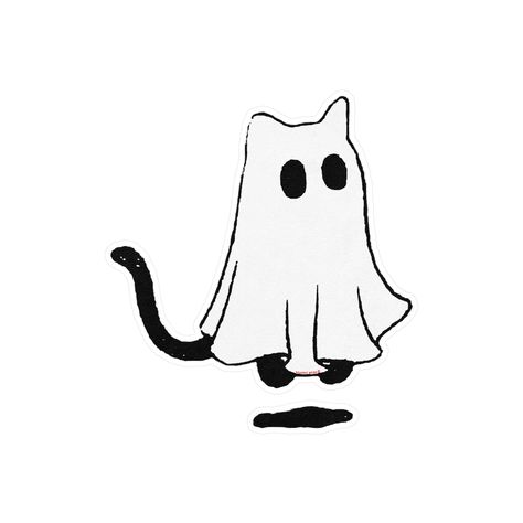 "Halloween Retro 60's Cat Ghost Sticker #1 We love Halloween, and we love stickers. These Halloween stickers will help you decorate your notebooks and binders. We have a wide selection, so you can find the perfect stickers for your room!  Hellbent Media is a proud veteran-owned and operated small business. Each purchase supports our film projects, so Thank You. Made with high quality white vinyl, these kiss-cut decals deliver great looks that are water, scratch, and UV-resistant. With a removable adhesive that doesn't leave residue, each piece features a 1/8\" kiss-cut border around the sticker and a satin finish. Choose between four sizes 3\"x 4\", 4\"x 6\", 6\"x 8\", 8\"x 10\" Material: white vinyl with a satin finish 1/8\" (3.2mm) white kiss-cut border around the sticker Water, scratch Halloween Prints Black And White, Ghost Kitty Drawing, 2 Cats Kissing, Black Cat Halloween Illustration, Vintage Halloween Drawings, Ghost Cat Painting, Cute Goth Stickers, Svg Halloween Free, Kitty Cartoon Drawing