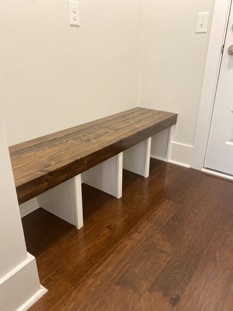 Ever wondered how to craft your own custom built-in mudroom bench? Dive into our Pinterest board and take a sneak peek behind the scenes of a fun DIY project. Check out the blog for more! Front Door Built In Bench, Diy Entryway Bench With Storage Cubbies, Cubby Bench Diy, Built In Entryway Bench With Storage, Garage Entry Bench, Entry Way Bench Built In, Entrance Bench Diy, Entryway Bench Diy How To Build, Build Mudroom Bench