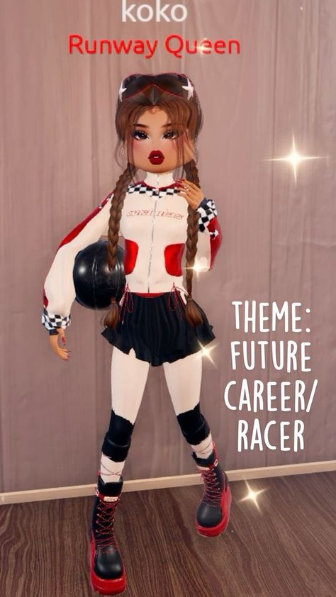 Dress to Impress No VIP Outfit Hacks Theme DTI Bikers and Racers Lightning McQueen Nascar Cool First Date Fall Cute Red Rockstar Girly Fashion Inspiration Fashion Ideas Outfit Inspo DTI Roblox Fancy Dress Code, Vip Dress, Dresses For The Races, Career Outfits, Shimmery Dress, Roblox 3, Aesthetic Roblox Royale High Outfits, Theme Dress, Combo Dress