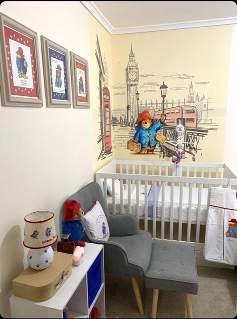 Paddington Bedroom Ideas, Paddington Bear Bedroom Ideas, Paddington Bear Room Decor, Paddington House Interior, Paddington Bear Bedroom, London Theme Nursery, Paddington Nursery Theme, Paddington Bear Nursery Ideas, Paddington Bear Nursery