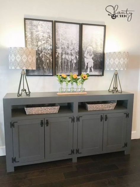 Farmhouse Media Console, Diy Modern Farmhouse, Inexpensive Wall Art, Modern Farmhouse Diy, Farmhouse Console Table, Media Console Table, Shanty 2 Chic, Console Table Design, Farmhouse Tv Stand