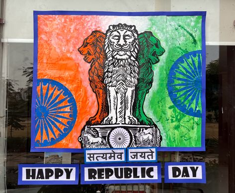 Chart For Republic Day, 26 January Republic Day Poster Drawing, Republic Day Backdrop Ideas, India Bulletin Board Ideas, Republic Day Poster Ideas, Independence Day Chart Ideas, Republic Day School Decoration, Poster On Republic Day, 26 January Republic Day Painting