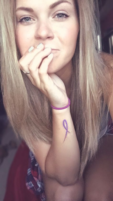 Purple Ribbon Tattoos, Crohns Tattoo, Pink Ribbon Tattoos, Survivor Tattoo, Awareness Tattoo, Tattoos To Cover Scars, Ribbon Tattoos, Ear Health, Tattoo Placement