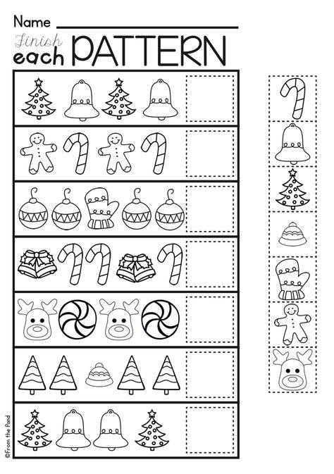 Christmas Math for Preschool and Kindergarten - printable and no prep Holiday Math Activities Preschool, Christmas Pattern Worksheet, Xmas Kids Activities, Christmas Decorations Preschool, Winter Math Worksheets Kindergarten, Christmas Activity Sheets For Preschool, Christmas Literacy Activities Preschool Free Printables, Christmas Whole Group Activities Preschool, Christmas Math Centers Preschool