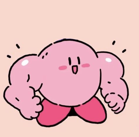 Buff Kirby Drawing, Kawaii Kirby Art, Funny Kirby Drawings, Kirby Pfp Aesthetic, Cute Kirby Art, Kirby Wallpaper Ipad, Kirby Simple, Buff Kirby, Kirby And Jigglypuff