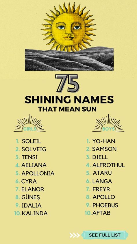 Last Names Meaning, Names Meaning Sun, Names That Mean Sun, Celestial Baby Names, Sun Names, Last Name Meaning, Apollo 9, Boy Name Meanings, Names Meaning