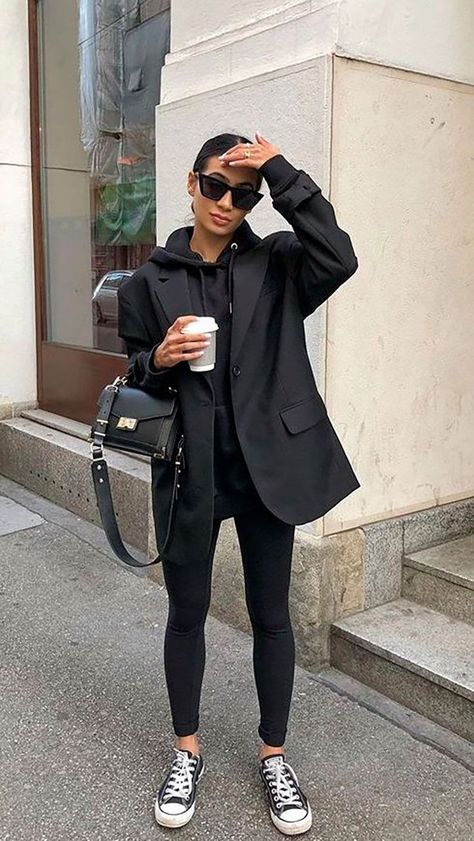 Look Legging, Mode Boho, Mode Casual, Looks Street Style, Casual Chic Outfit, All Black Outfit, Mode Inspo, Blazer Outfits, Casual Winter Outfits