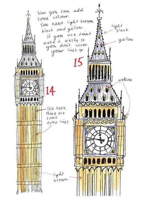 How to draw… Big Ben | Children's books | The Guardian Big Ben Painting, Big Ben Tattoo, Big Ben Drawing, Big Ben Art, Big Ban, London Drawing, Big Ben Clock, Famous Architecture, Big Ben London