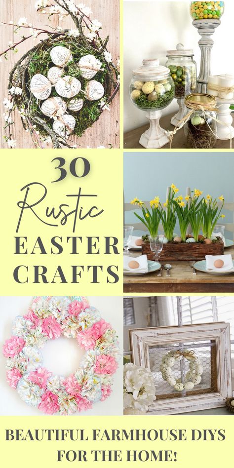 Easter Diy Decorations, Easter Florals Diy, Homemade Easter Decorations, Farmhouse Diy Projects, Shelves Decor, Rustic Easter Decor, Easter Wall Art, Easter Crafts For Adults, Easter Arrangement