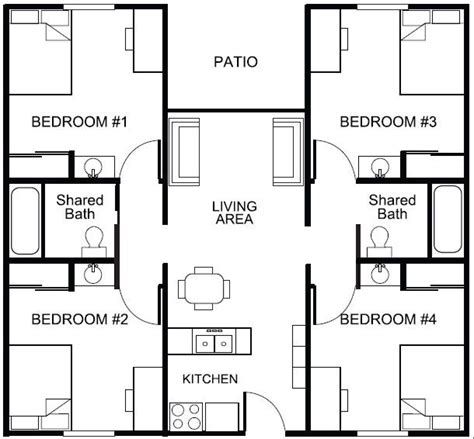 2 BHK Floor Plans Of 25*45 - Google Search # Hostel Layout, Dorm Planning, Student Accomodation, School Floor Plan, Four Bedroom House Plans, Student Hostel, Dorm Room Layouts, School Floor, Dormitory Room