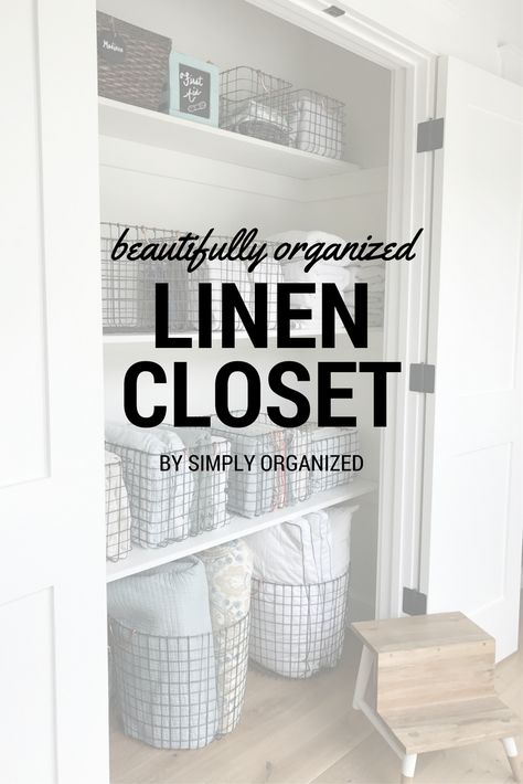 Simply Done: The Most Beautiful Linen Closet - Simply Organized Bathroom Linen Closet Organization, Office Closet Ideas, Bathroom Linen Closet, Organizing Linens, Messy Closet, Closet Hacks Organizing, Linen Cupboard, Linen Closet Organization, Patterned Bedding