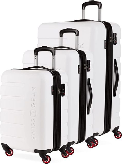 SwissGear 7366 Hardside Expandable Luggage with Spinner Wheels, White, 3-Piece Set (19/23/27) Rockland Luggage, White Luggage, Hardside Luggage Sets, Bride Suit, Cute Luggage, Stylish Luggage, 3 Piece Luggage Set, Luxury Bags Collection, Hardside Luggage