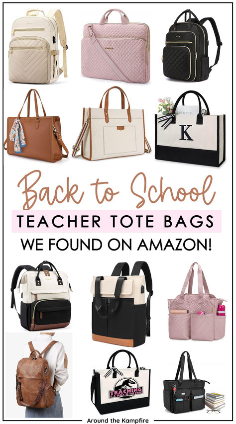 Tote bags for teachers found on Amazon. Best Teacher Bag Totes, Teacher Work Bag, Teacher Bags Tote, Teacher Bag Essentials, Teacher Bag Organization, Sped Paraprofessional, Best Teacher Bags, Teacher Backpack, Tote Bag Outfit